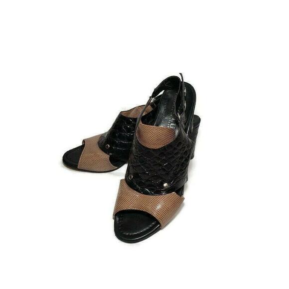 Anyi Lu‎ Sling Back Sandals 8 38 Womens Black Tan Leather Handmade Chunky Heel - Picture 11 of 11
